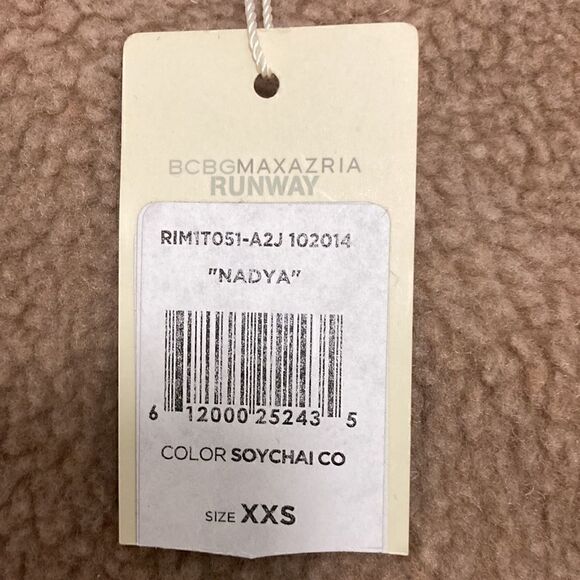 BCBG NWT Runway Nadya Top. Tan Sherpa Texture and Brown Faux Leather. Size XXS. - Picture 7 of 10